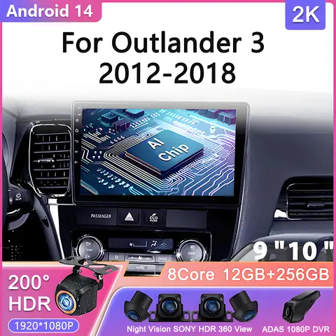 Android 14 для Mitsubishi Outlander 3 GF0W GG0W 2012-2018 автомобильный радиоприемник стерео аудио GPS плеер Carplay авто экран мультимедиа