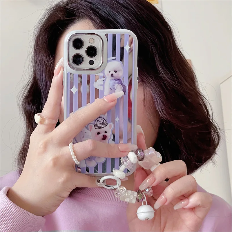 

Mirror purple striped dog+pendant Phone Case For iphone 14 13 12 11 Pro Max X XR XSMAX 7 8 Plus SE TPU Case Cover new products