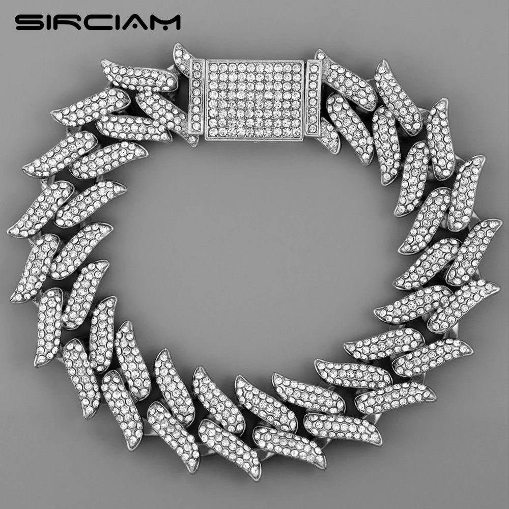

Iced Out 3 Row Rhinestone Thorn Cuban Bracelet For Men Women 20MM Micro Paved Cuban Link Chain Bracelets High Quality Jewelry