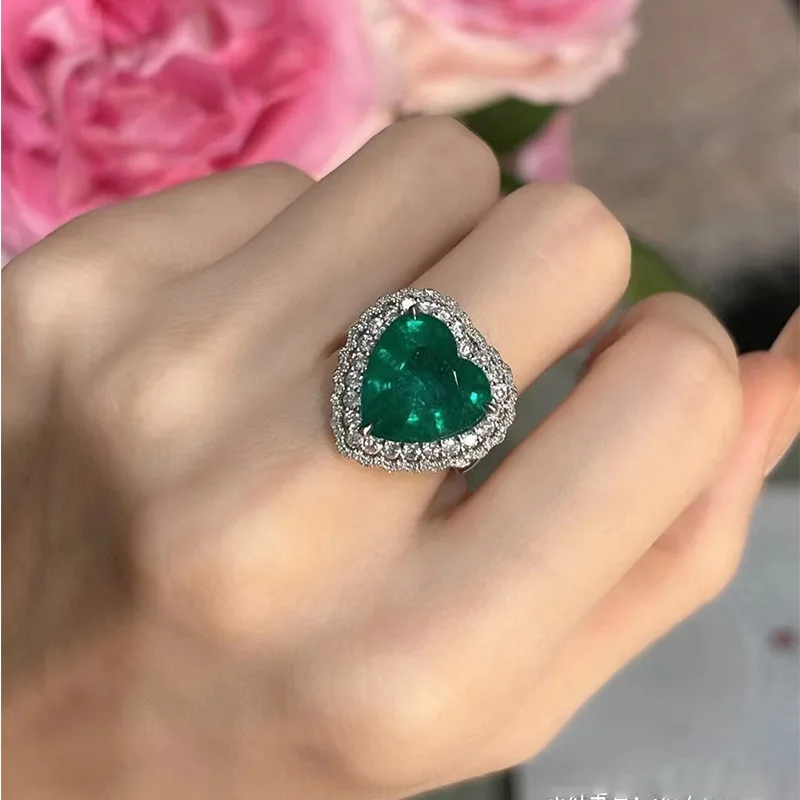 

NEW Creative Paraiba Emerald Heart Shape Full Diamond Couple Ring For Women Tourmaline Malachite Green Anniversary Gift Jewelry
