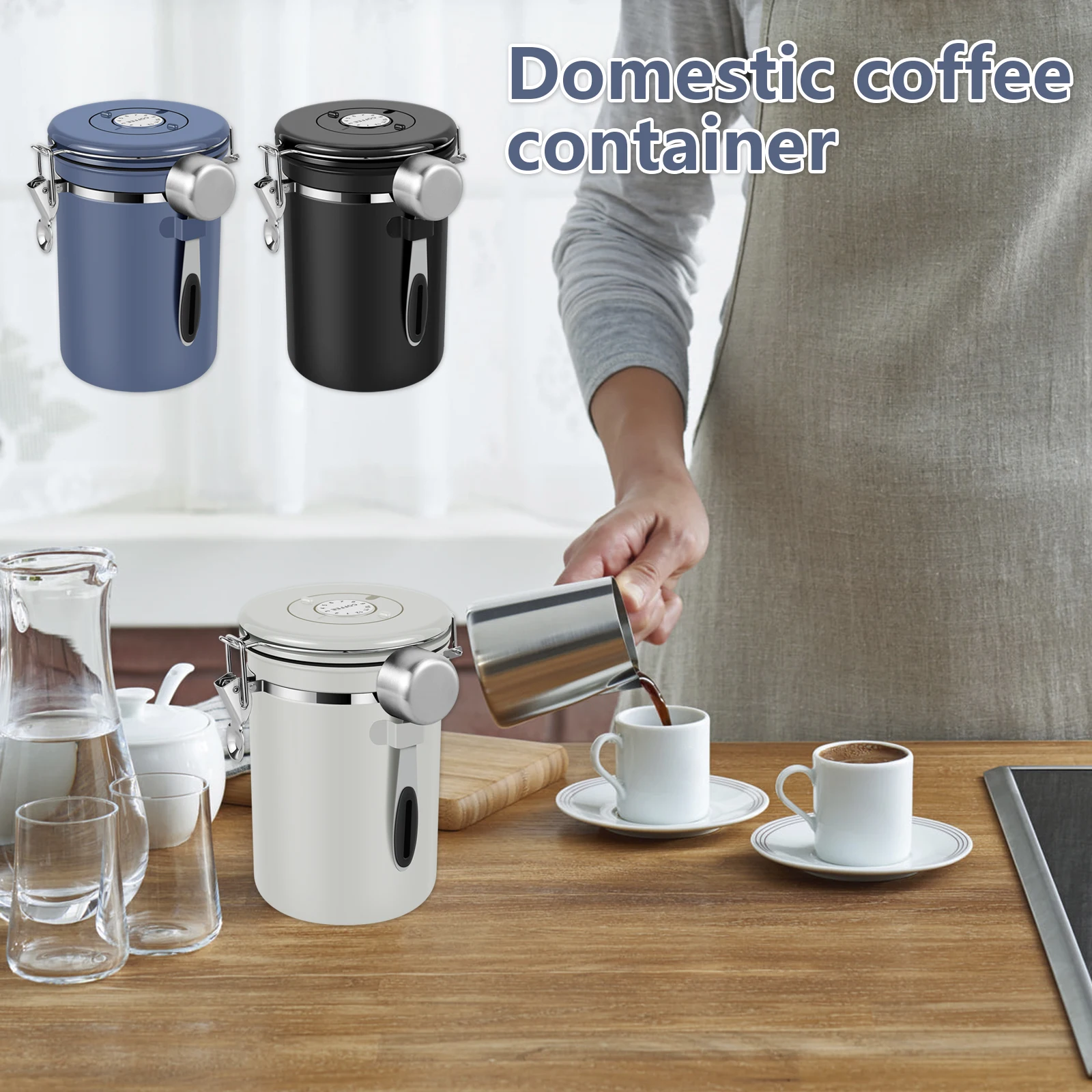 

L Coffee Canister with Spoon 1800ml Stainless Steel Coffee Storage Container Reusable BPA Free Coffee Beans Storage Tin with