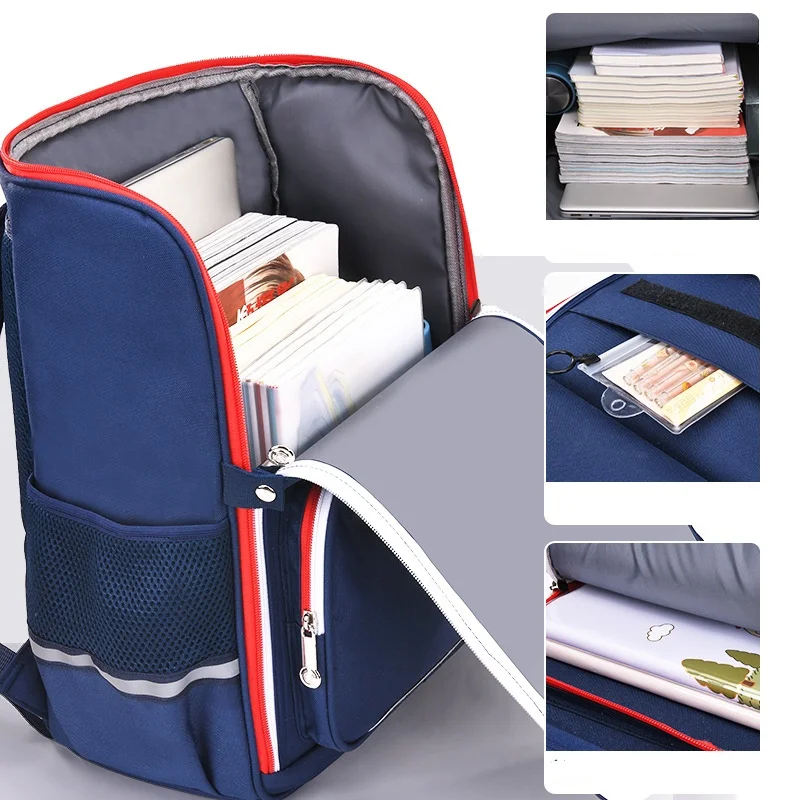 Grade 1-6 British Style Primary Children Large Capacity Simple Backpacks New Girl Boy Students Navy Blue Breathable Schoolbags