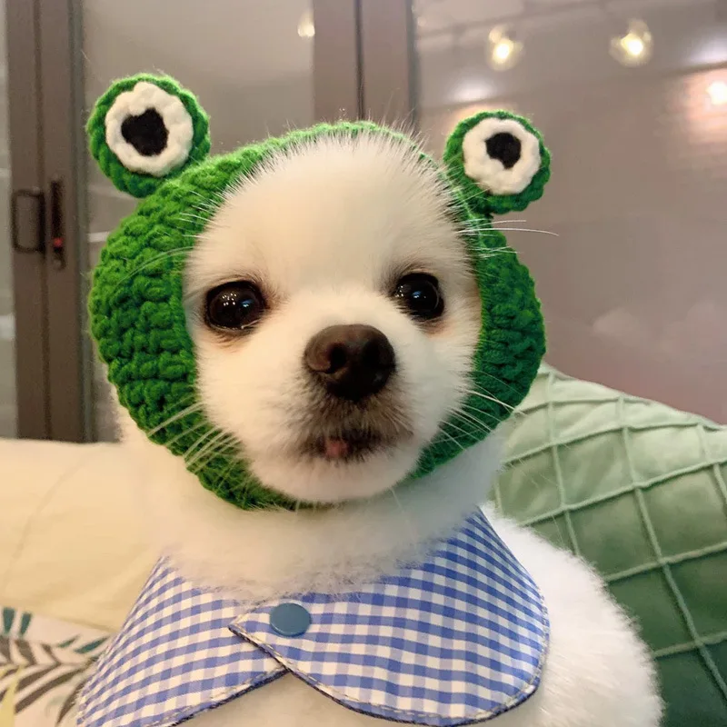 

Pet Cat Knitted Wool Hat Adjustable Headdress Dog Ears Autumn and Winter Knitted Small Milk Cat Small Cartoon Pet Cute Supplies