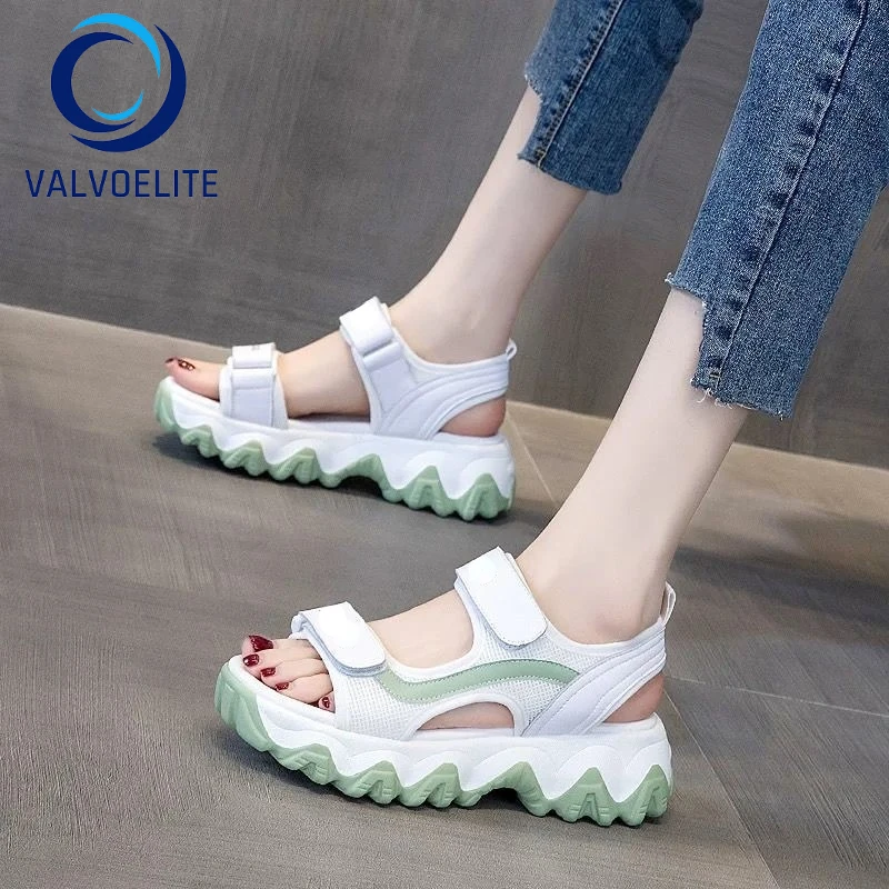 

Sandals Woman 2022 New Fashion Design Sense Wild Color Matching Casual Shoes Velcro Thick Bottom Roman Shoes Fish Mouth Slippers