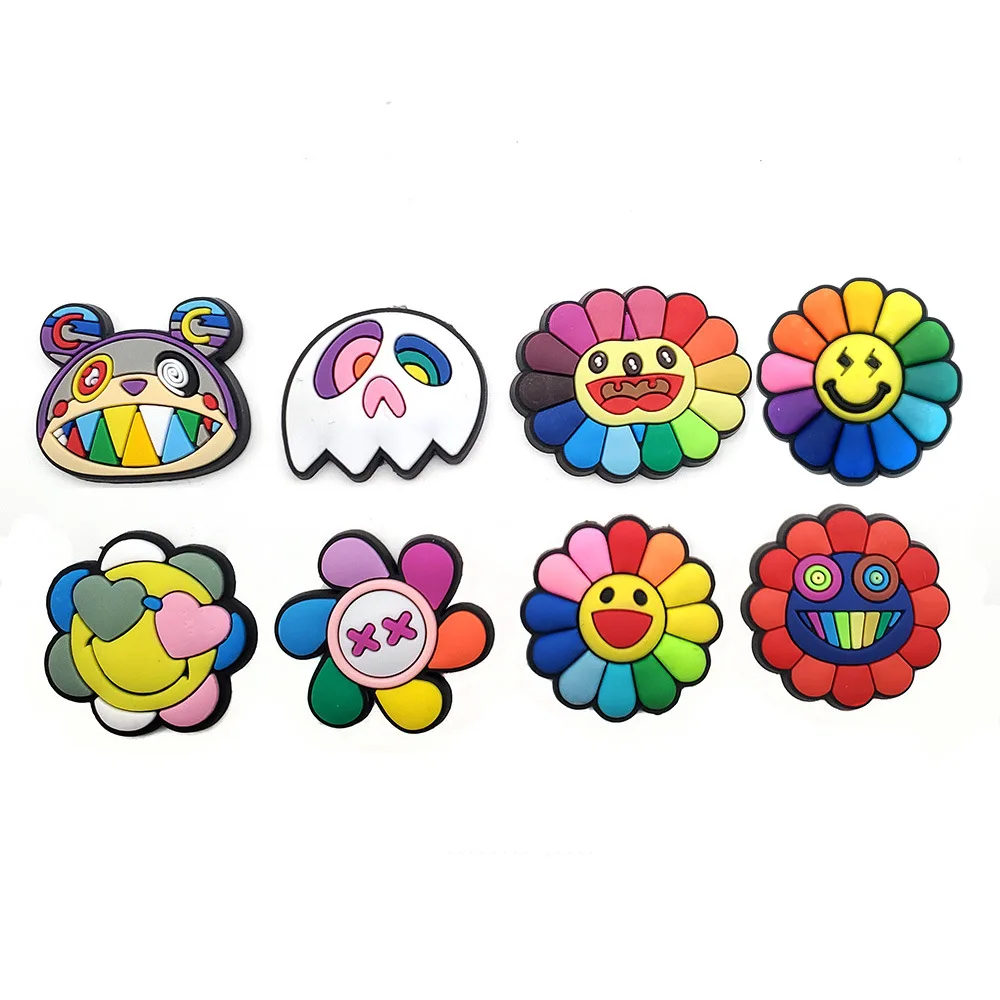 8PCS /Set Shoes Charms Croc Cute Cartoon Sunflower Shoes Decoration Buckle Sandals Accessories Kids Gifts Wholesale