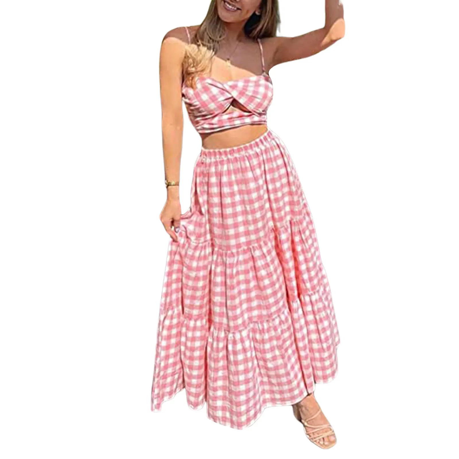 Women'S Summer Multicolor Skirt Boho Elastic Waist Pleated A-Line Flowy Layered Long Skirt With Pockets Layered Long Beach Skirt
