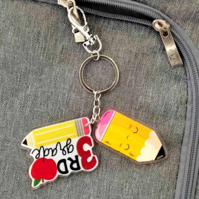 

School Bag Note Book Keychain for Student Backpack Tags 3RD Grade School Bag Key Holder With Pencil Face Luggage Tags