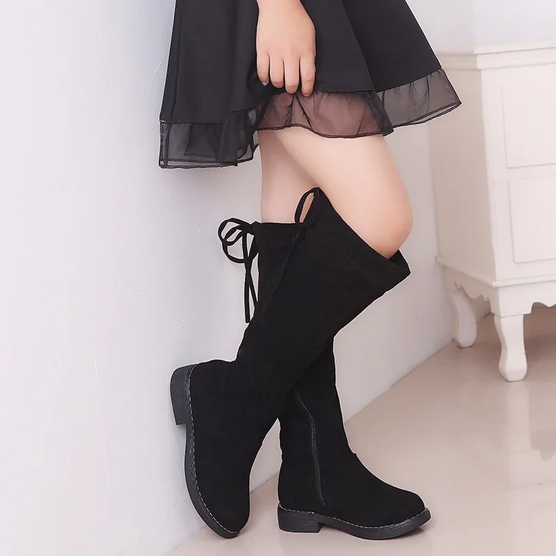 

Girls' New Long Sleeve Plush Fashion Princess Warmth Boots Children's Casual Side Zipper Flat Bottom Anti Slip Cotton Boots