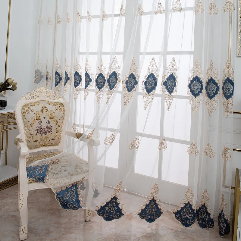2021 cortinas de luxo moderno para sala estar quarto europeu bordado cortina sheer tule janela cortina (0)