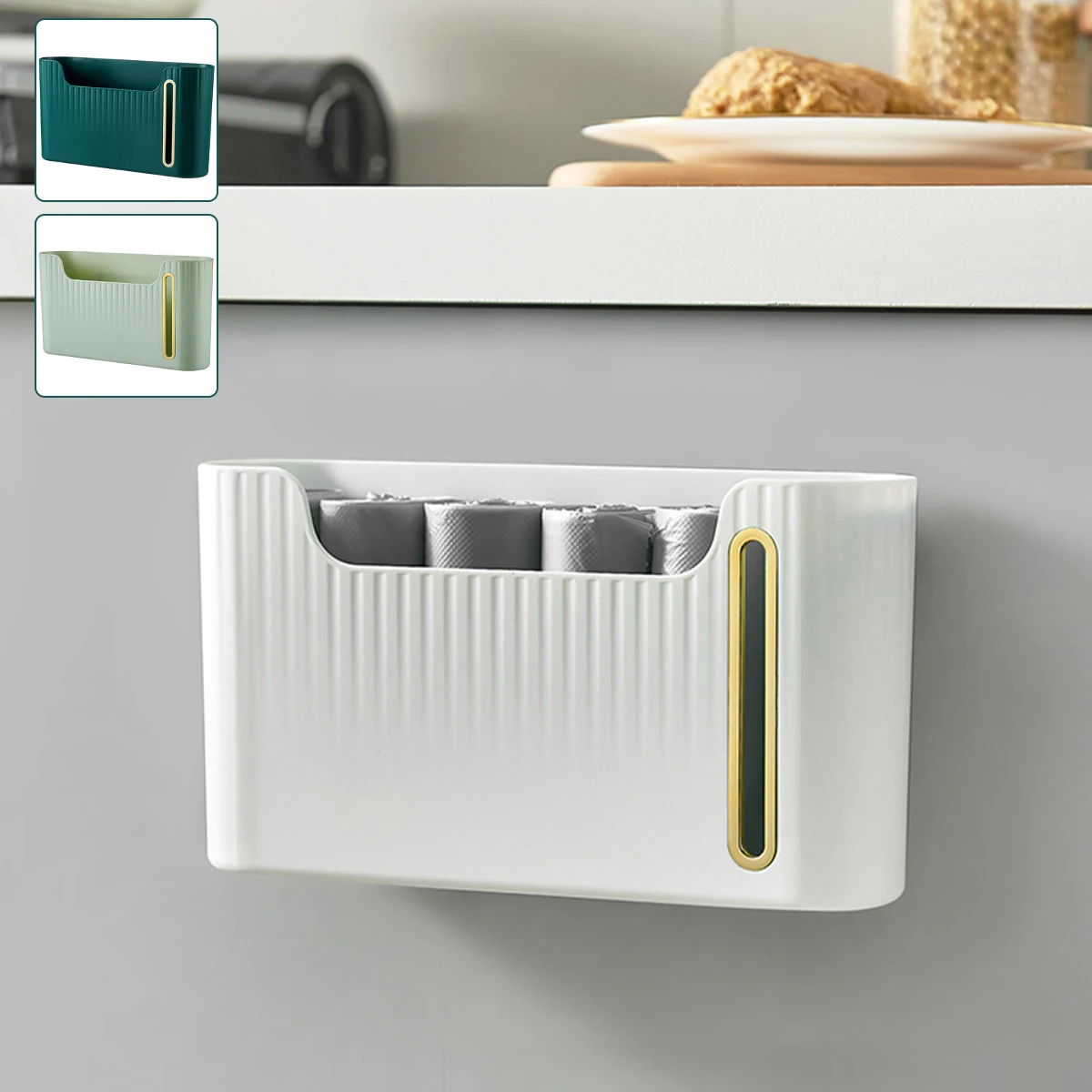 

Garbage Bag Storage Box Plastic Grocery Bag Holder and Dispenser Wall Mounted Trash Bag Dispenser No Punching Large Capacity