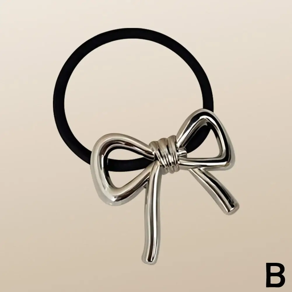 Корейская изысканная металлическая веревка для волос с бантом женщин эластичная