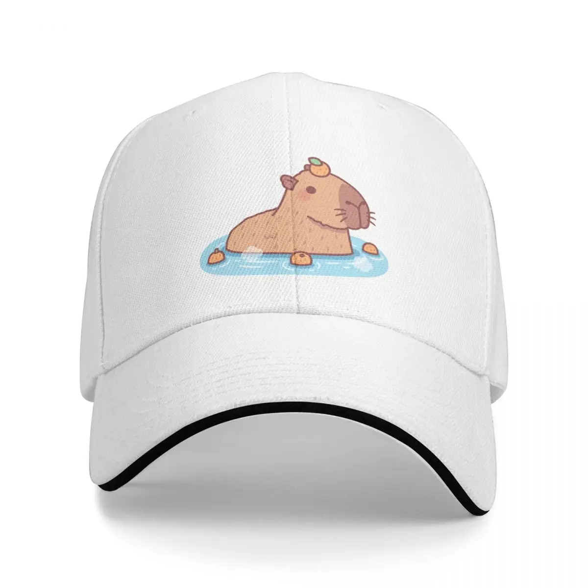 

New Cute Capybara With Orange On Head Chilling In Hot Spring Cap Baseball Cap funny hat Women's golf clothing Men's 1