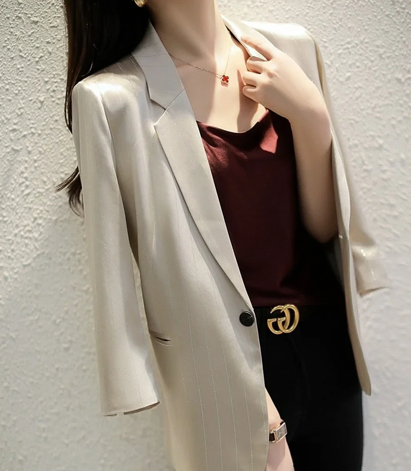 Commute Simple Striped Solid Colors Blazers Spring Autumn Thin Casual Blazers Lapel Single Breasted Suits Chic Business Clothing