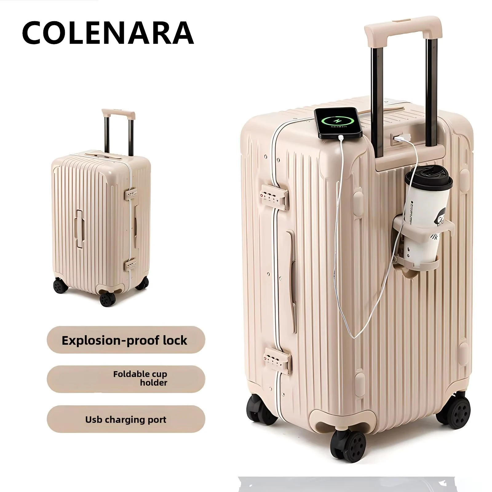 Многофункциональный чемодан COLENARA 20 дюймов, 22 дюйма, 24 дюйма, 26 дюймов, USB-зарядка, посадочный ящик, большая вместительная тележка, универсальный чемодан на колесиках (art.: 3920cd136d575) - 3920cd136d575