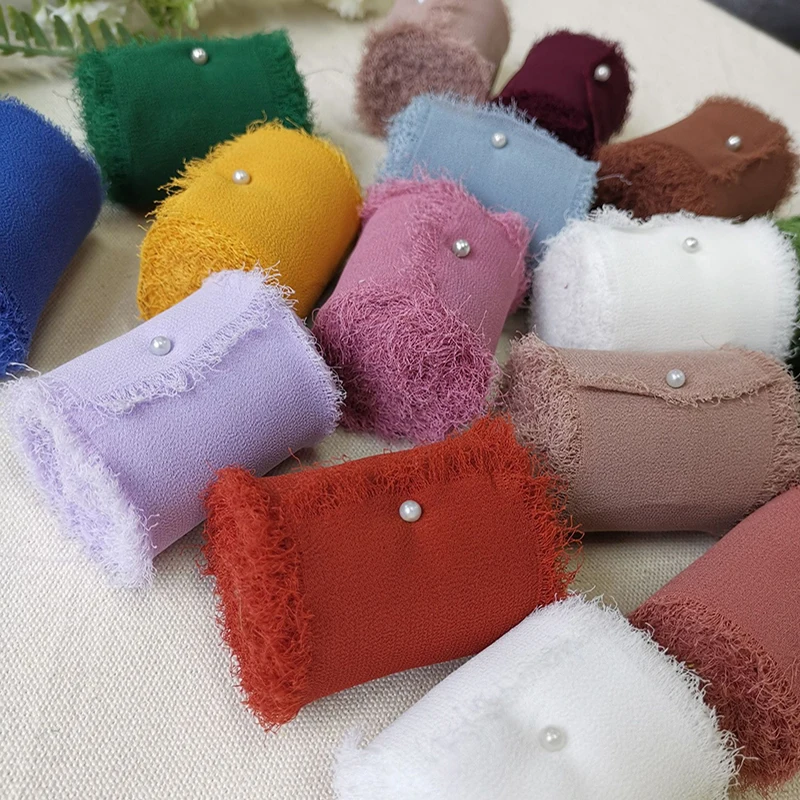 

5Yard/Sroll Raw Edge Chiffon Ribbon Wedding Party Gift Polyester Wrap DIY Handmade Accessories Supplies
