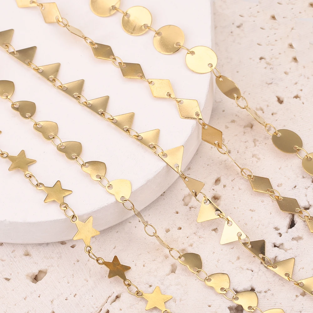 

1Meter Gold-Plate Tone Circle Star Round Triangle Love Stainless Steel Chains for DIY Necklace Jewelry Making Accessories