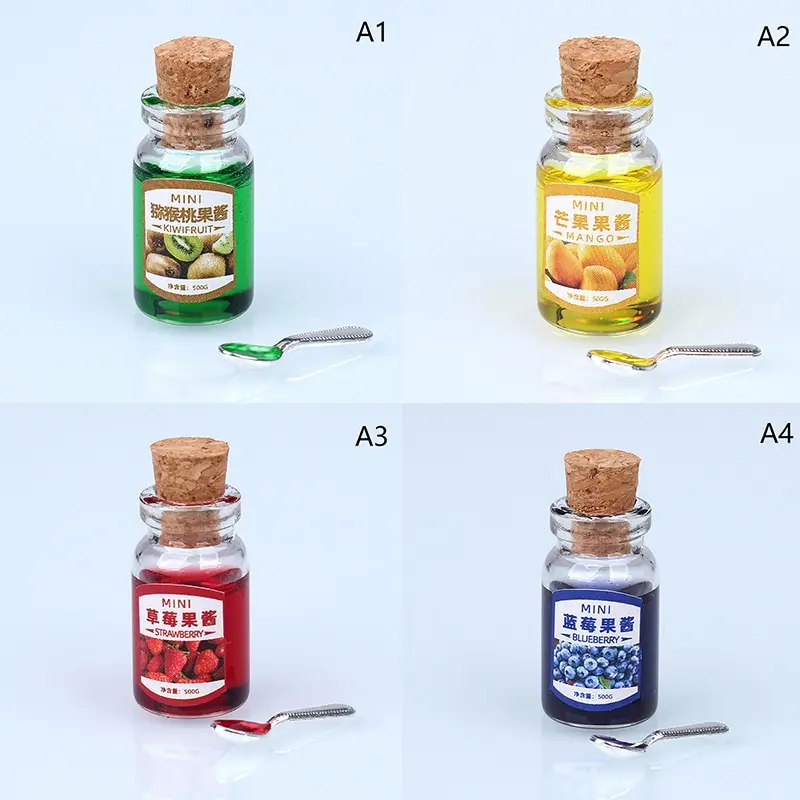 

Миниатюрные аксессуары для кукольного домика 1/12, миниатюрные медовые фруктовые варенья с ложкой, модель еды, украшение для кукольного домика, клубничное варенье