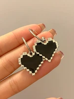 s925 needle trendy jewelry heart earrings popular design hot selling black enamel drop earrings for women fashion accessories