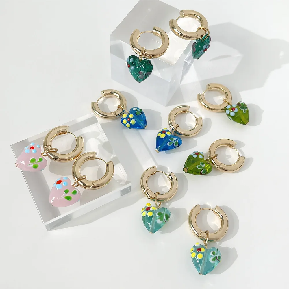 Женские серьги-кольца в винтажном стиле, голубые серьги в форме сердца, ювелирные изделия, аксессуары для женщин
