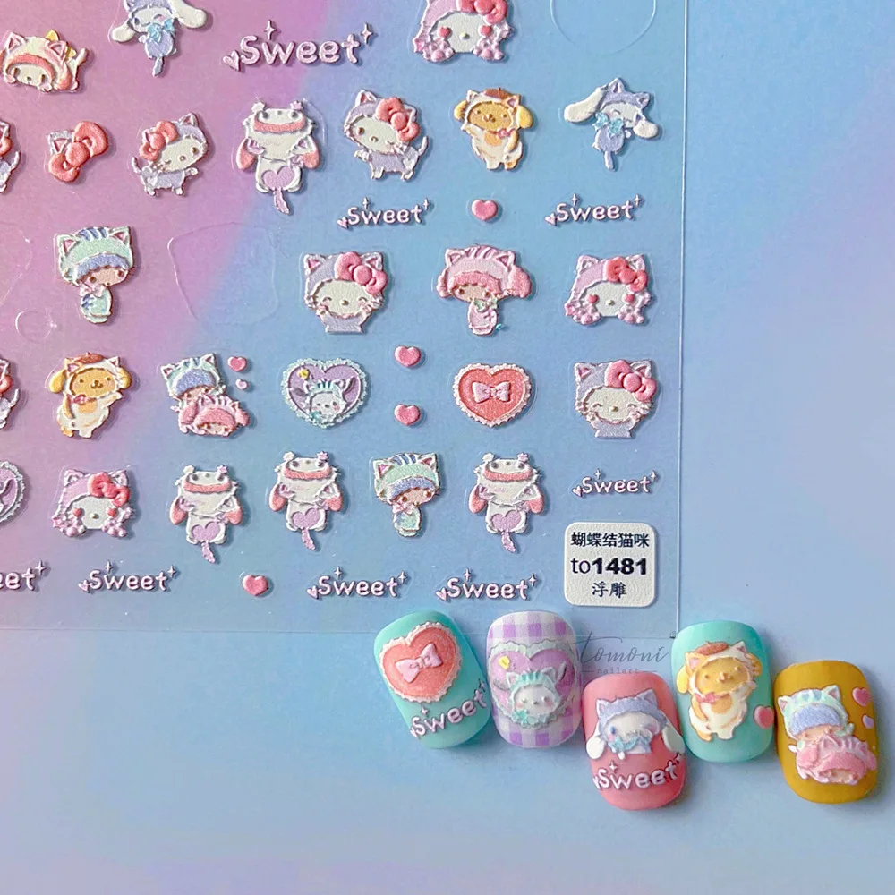 1pcs Hello Kitty Sticker Anime Nail Stickers 2022 Sanrio 3D Nails Sticker Gel Nail Art Accessories Kid DIY Waterproof Christmas