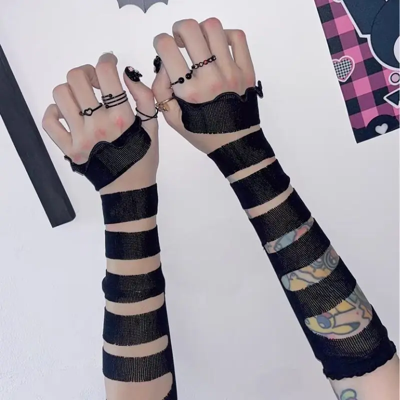 Y2K czarno-białe bandaże rękawy naramienne dla dziewczynki вечерние косплей Лолита JK нарукавник платье