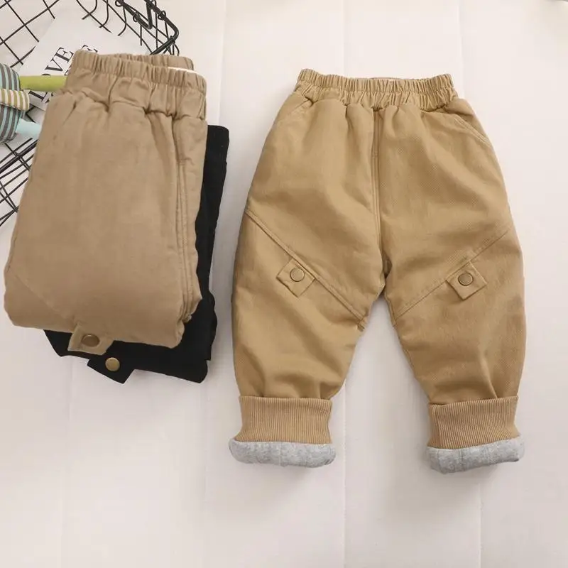 

2022 Kids Warm Pants Boy Girls Autumn Winter Thick Outer Wear Sports Trousers Children Clothes Casual High Waist Pants Tops E05