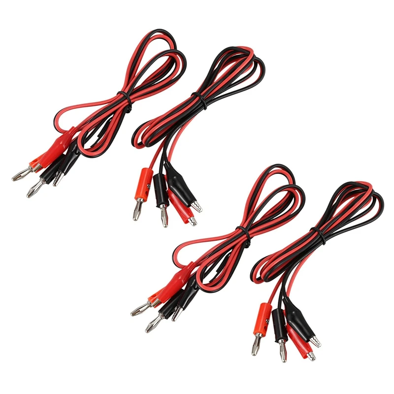

4 Pair Alligator Test Lead Clip to Male Banana Plug Cord Cable 1M Red+Black