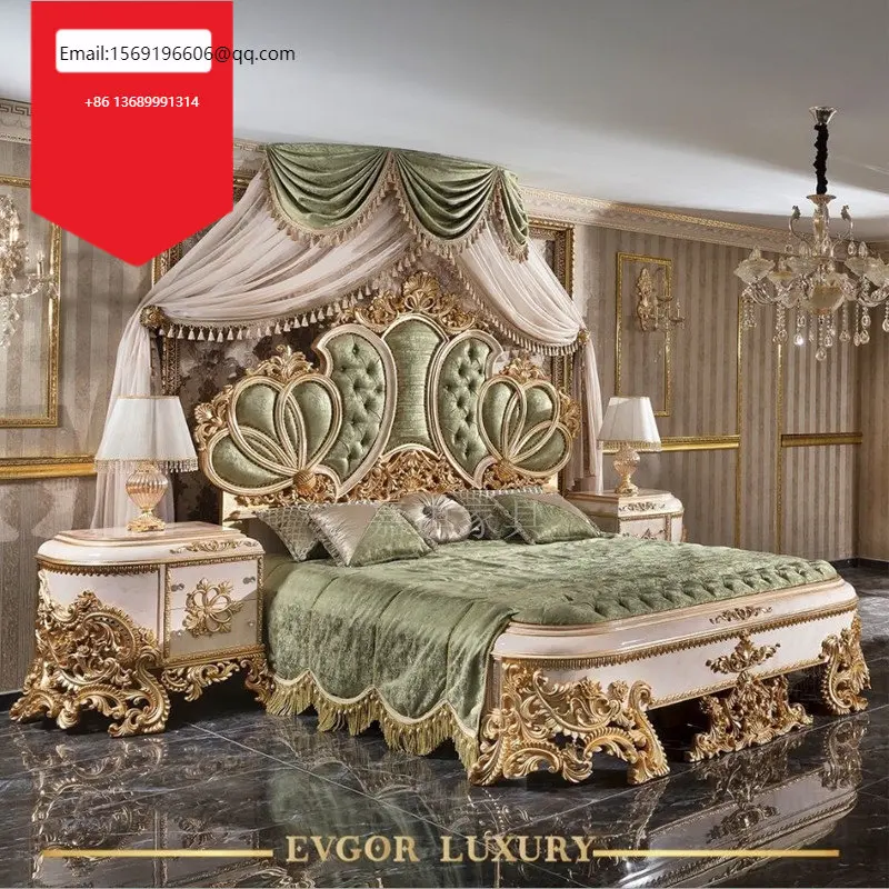 

Роскошная Европейская кровать из цельной древесины на заказ, двойная французская резная мебель для спальни хозяйской принцессы