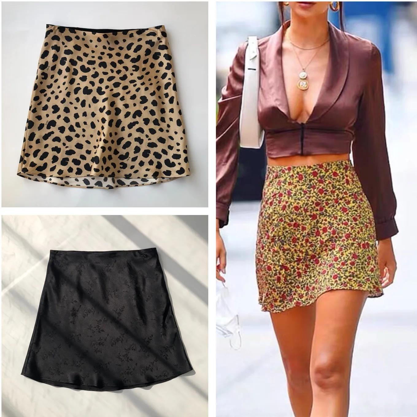 

100% Silk Leopard Floral Printed Mini Skirt Women Fashion Sweet Package Hip Short Skirts Holiday New 2022 Spring