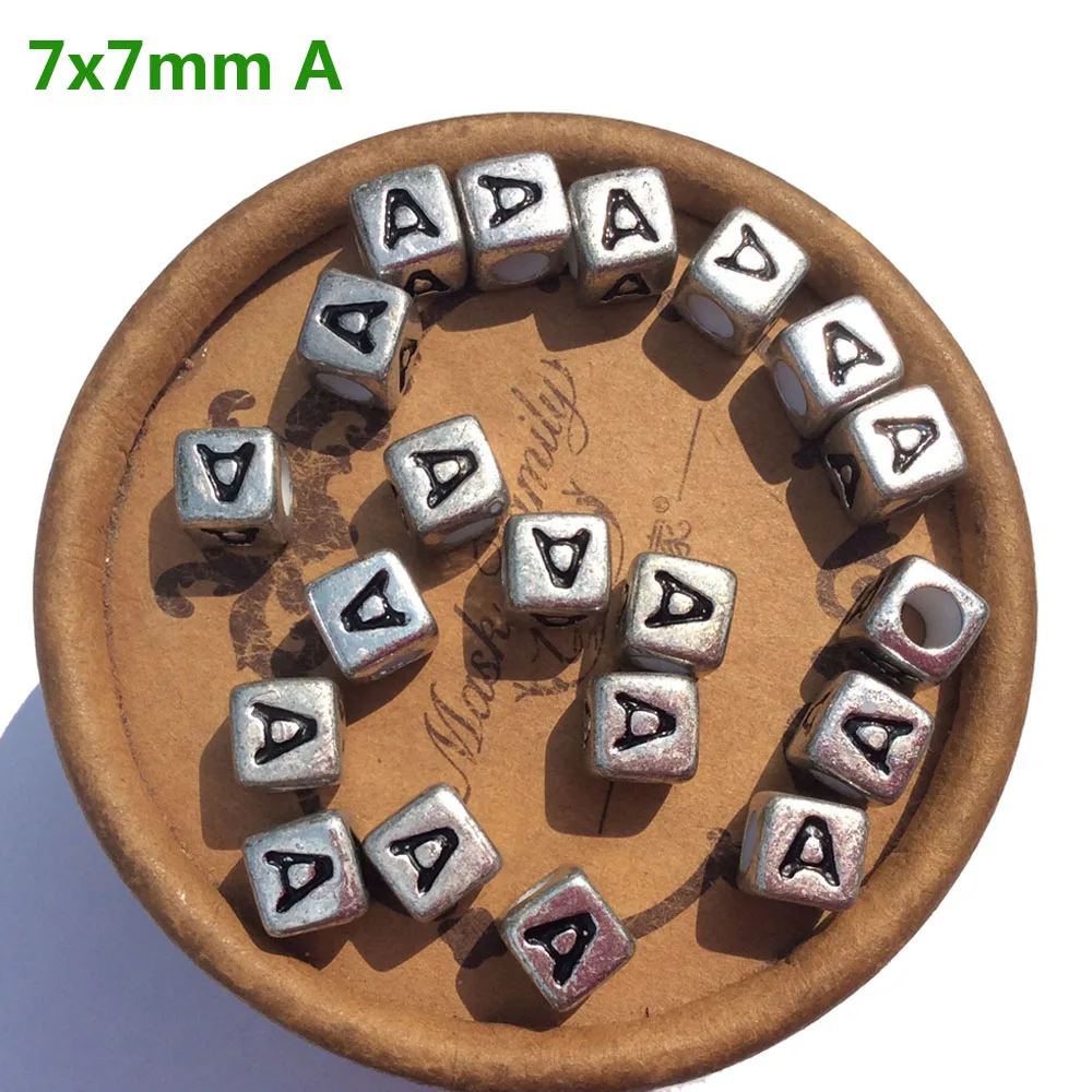 Silver Letter Beads 7mm 1900pc Acrylic Vintage Square Shape Cube Alphabets For Jewelry Making Big Hole Antique Bracelets Spacers
