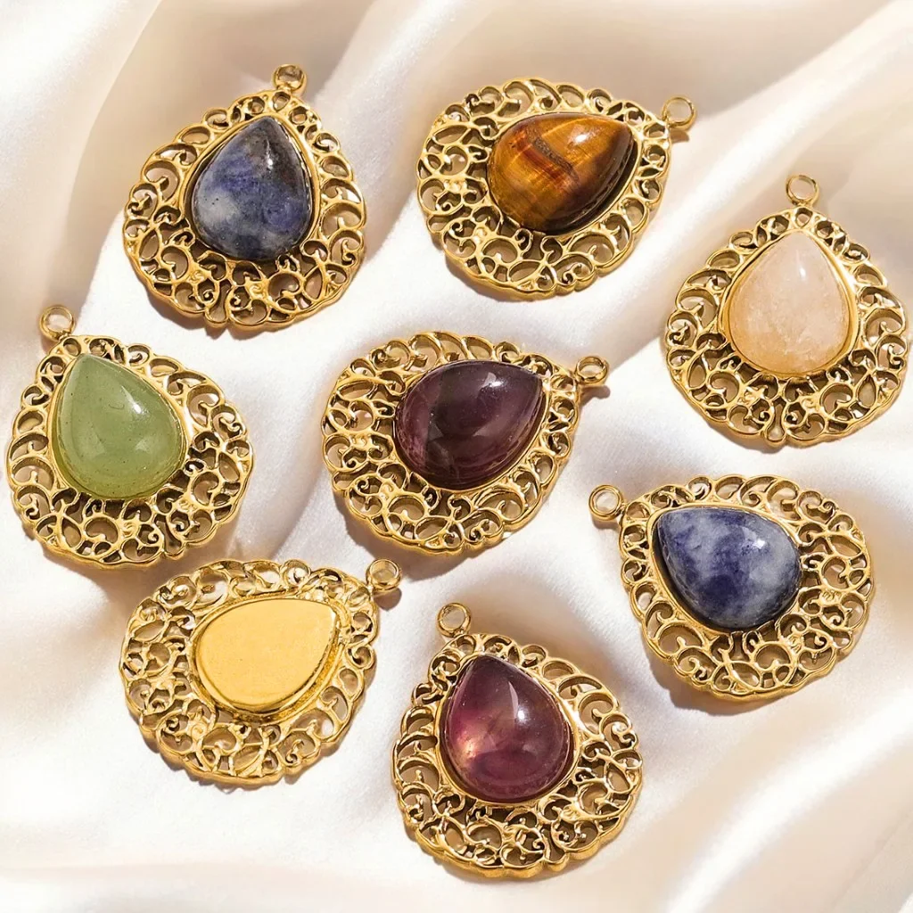 Нержавеющая сталь оригинальный дизайн натуральный камень подвеска в форме капли