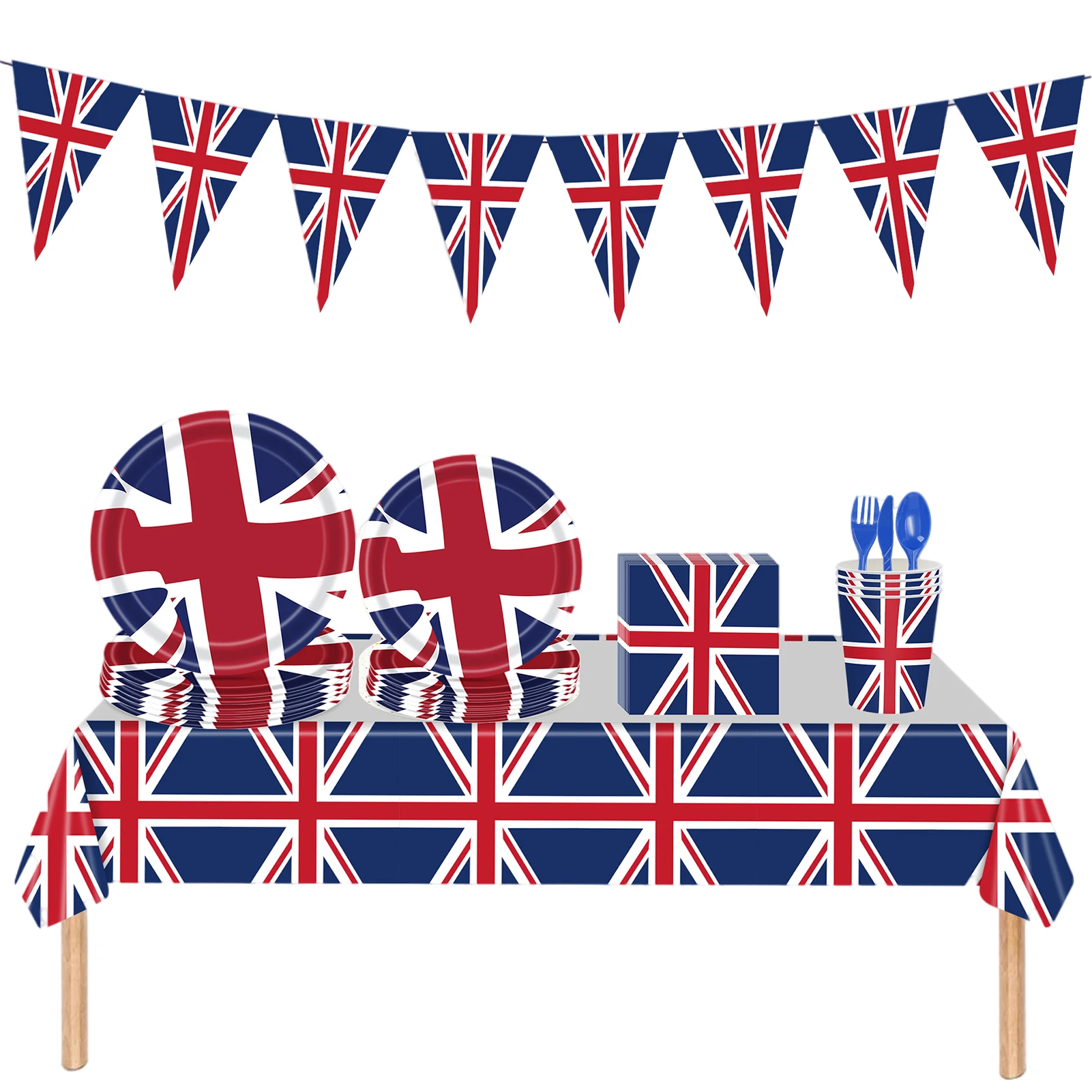 British Flag Party Supplies Set Union Jack Table Covers Dinnerware Set Paper Plates Napkins Cups Tableware Kit United Kingdom