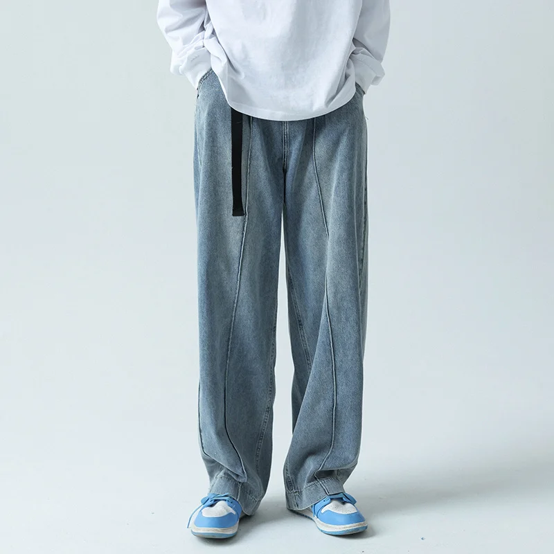 Blue baggy Jeans Men Fashion Casual Wide Leg Jeans Mens Japanese Streetwear Loose Hip Hop Straight Denim Pants Mens Trousers