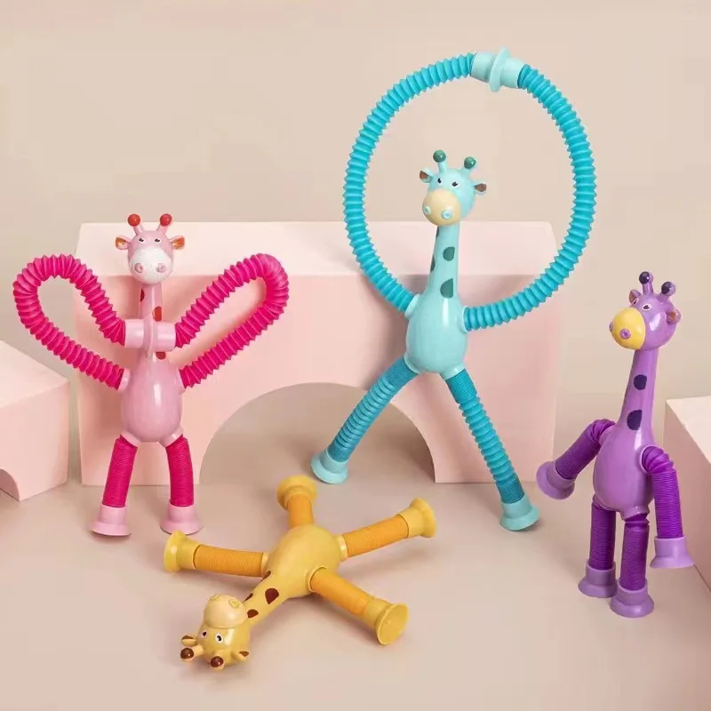 

Telescopic Tube Giraffe Educational Toy Novelty Decompression Toy Cartoon Suction Cup Telescopic Giraffe Changing Shape Luminous