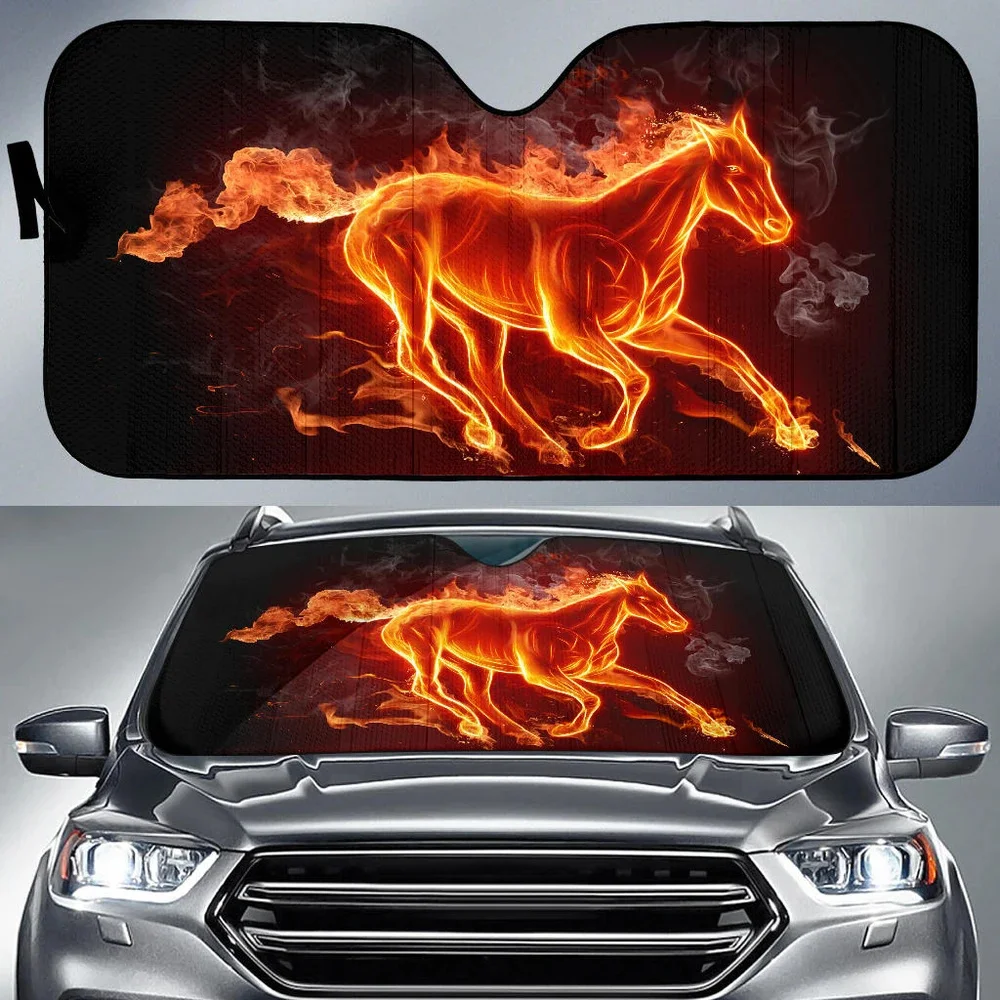 

Car New 3D Running Fire Horse Print Car Accessories Car Sun Shade for Windshield Cars Universal Car Windshield Sun Shade
