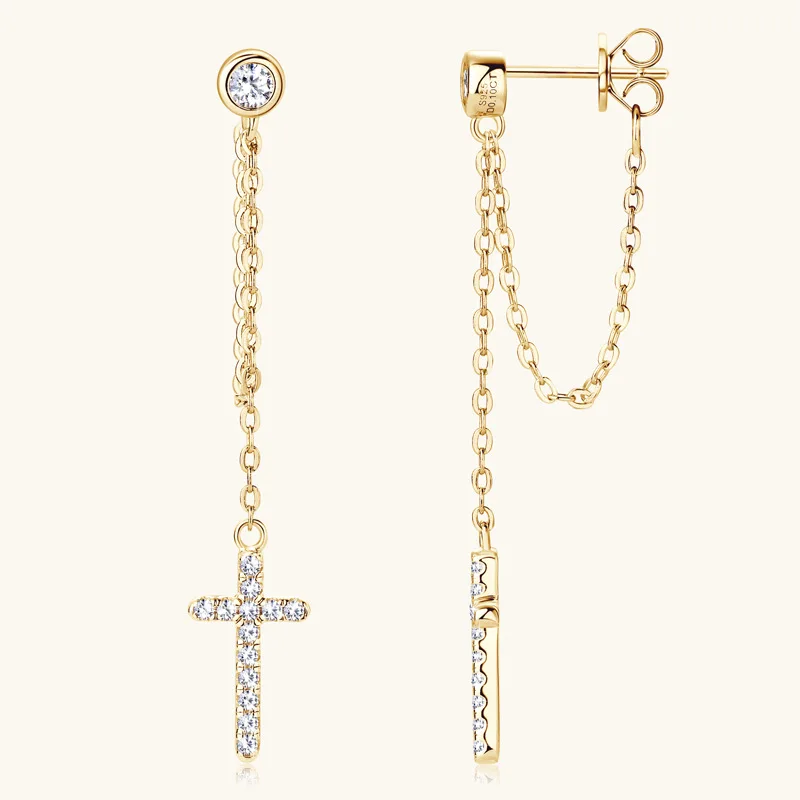 

Real 3.0mm D Color VVS1 Moissanite Cross Drop Earrings for Women Girls Silver 925 Fine Jewelry Long Chain Link Stud Earrings