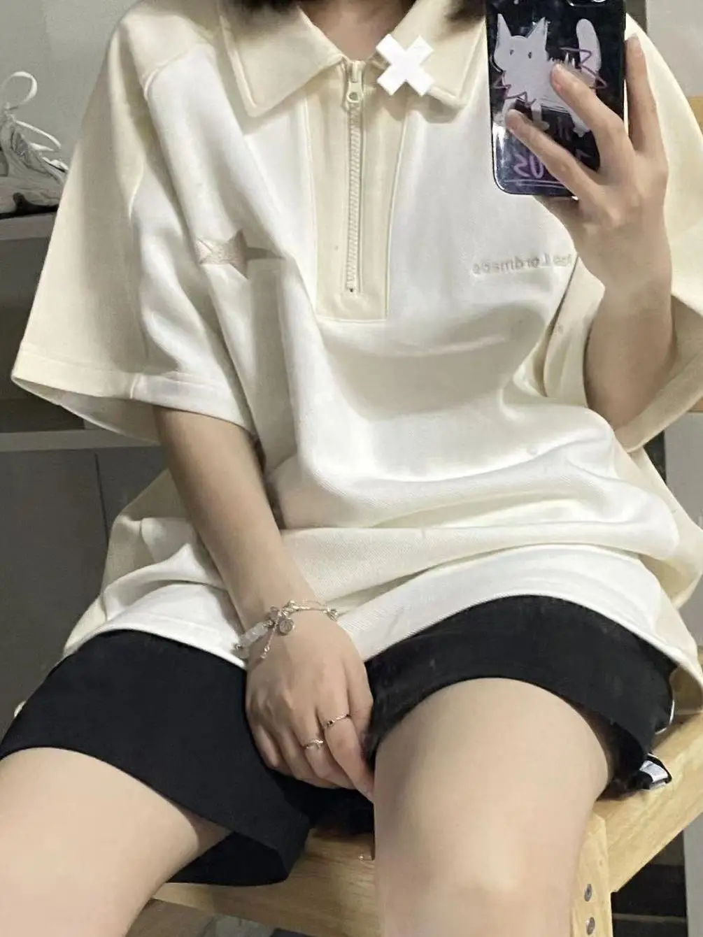 

Deeptown Korean Star Embroidery Polo Shirt Women Streetwear Y2k Grunge Couple T Shirts Casual Short Sleeve Ladies Tops Summer