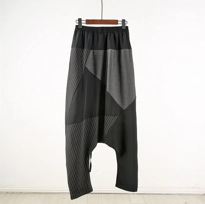 

Free Shipping Spring and Autumn Men's New pencil pants Hip-Hop Loose Hanging Harem Pants Tide Men Stripe Cross-Pants S-2XL