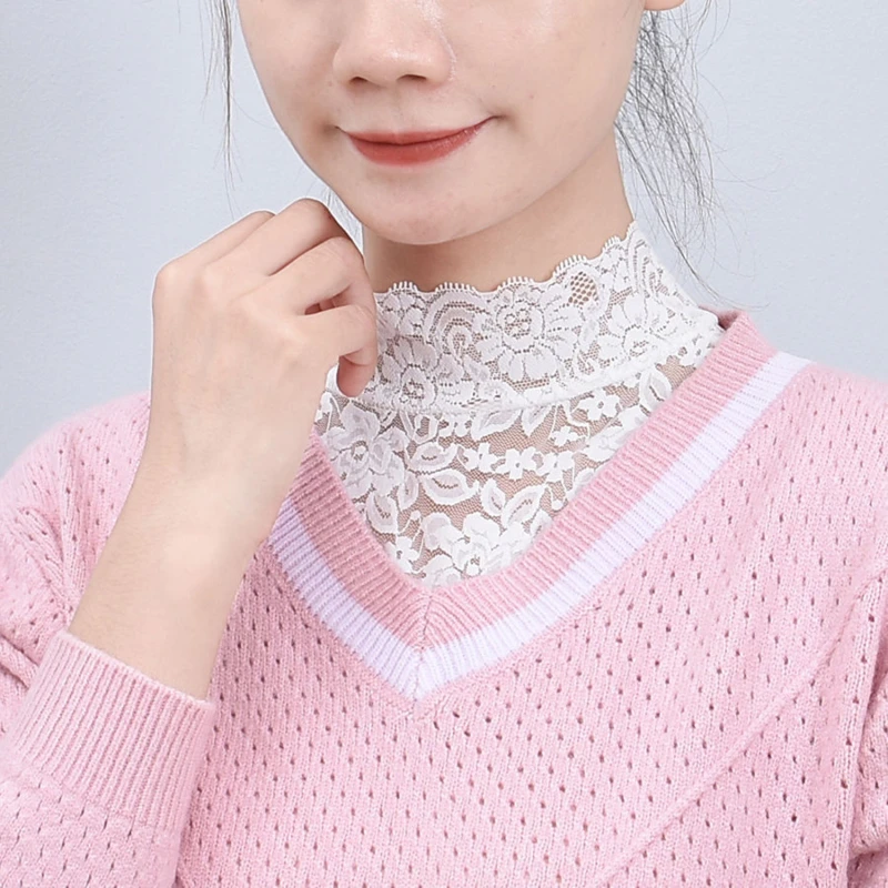 

White Black Fake Collar Lace Floral Women Shirt Detachable Blouse Tops False Collar Removable Collar Tie Sweater Decoration