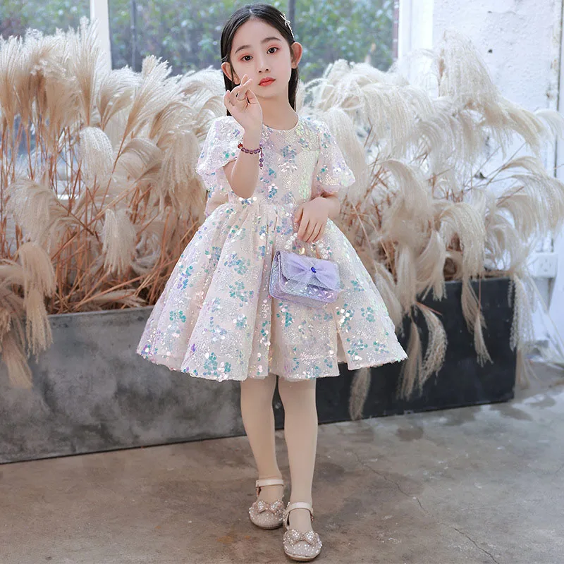Children's dress Princess dress birthday fashionable high-end girl piano performance dress Hua Tong Peng gauze host spring enlarge