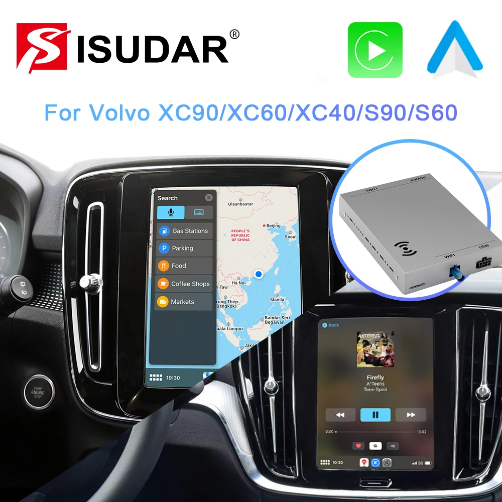 ISUDAR-Carplay inalámbrico para Volvo XC90/XC60/XC40/S90/S60, pantalla completa, Carplay, AI, adaptador de actualización, USB, Android, Mirror Link