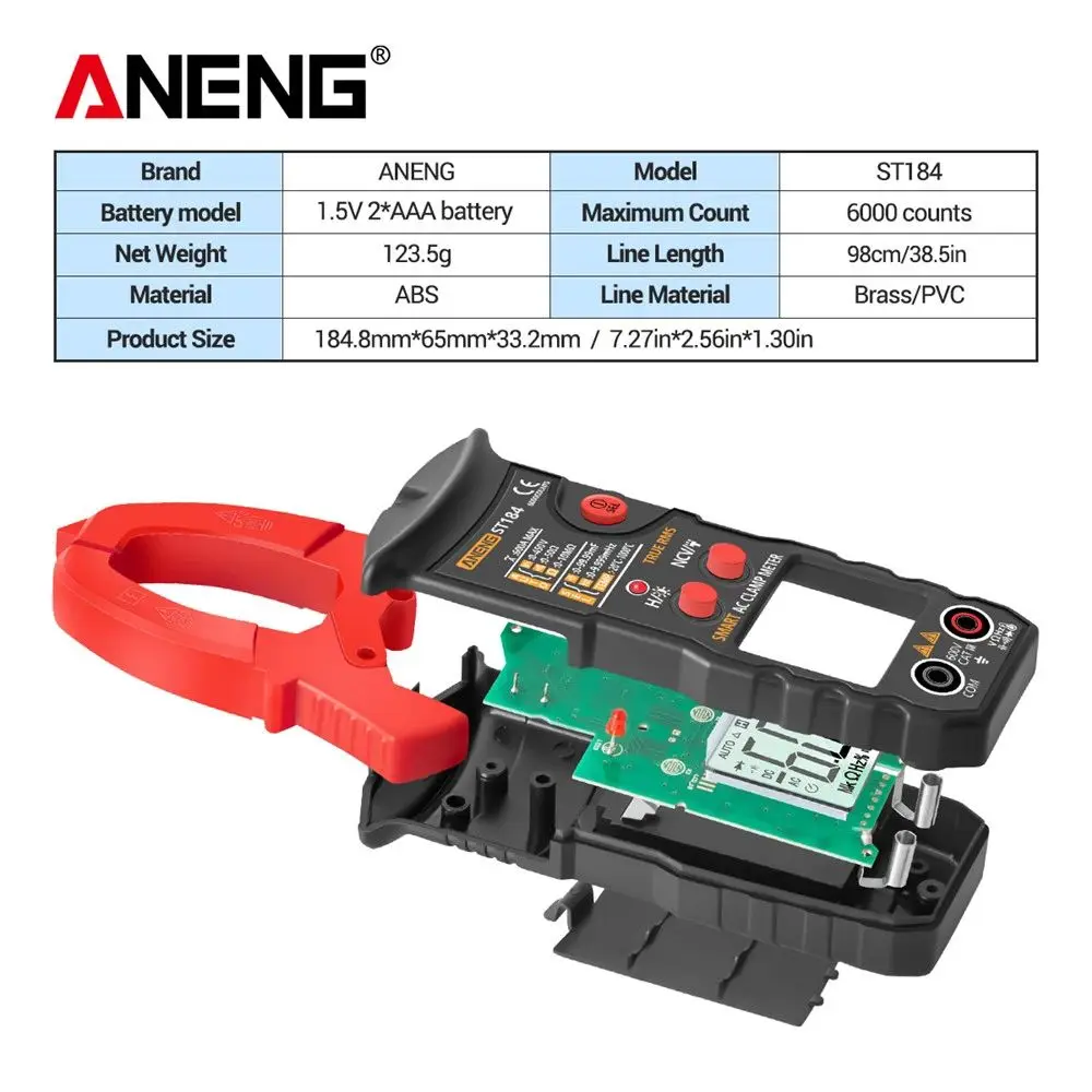

ANENG ST184 Digital Clamp Multimeter Meter 6000 Counts Professional True RMS AC/DC Voltage Current Tester Hz Capacitance Ohm