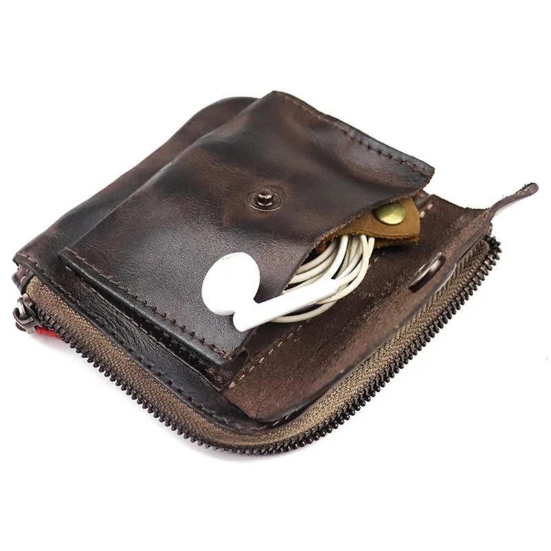 PNDME retro top layer cowhide coin purse designer luxury soft genuine leather small business card holder card key wallets pouch