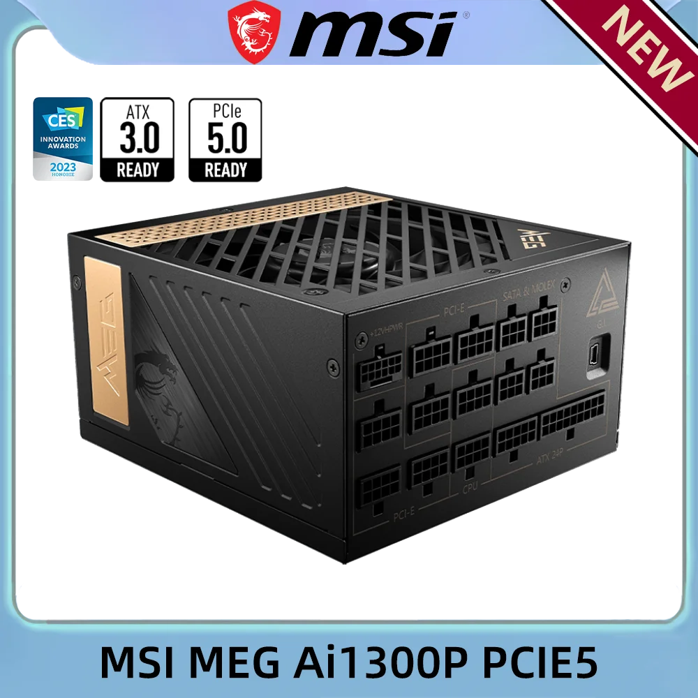 

MSI MEG Ai1300P PCIE5 ATX3.0 1300W 80 PLUS PLATINUM Computer Power Supply PC Gaming Workstation