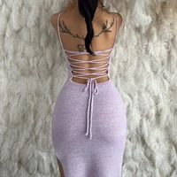 2022 spring and summer elegant womens new sexy backless strappy suspenders long sweater split dress woman party dresses