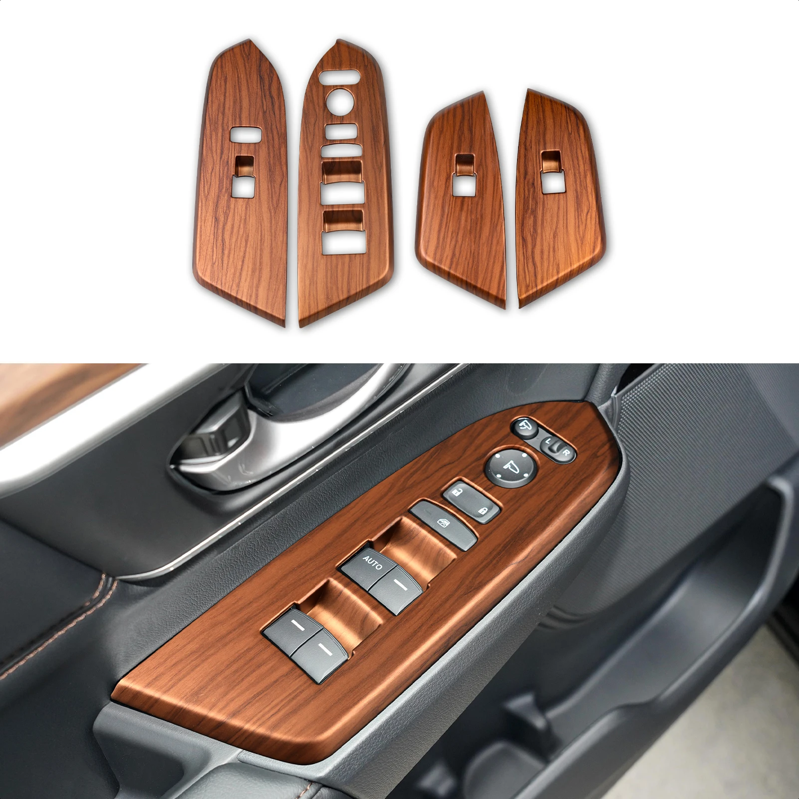 

For Honda CRV 2017-2022 Accessories Car Window Switch Lift Control Panel Cover Decals Peach Wood Grain Decoration Stickers