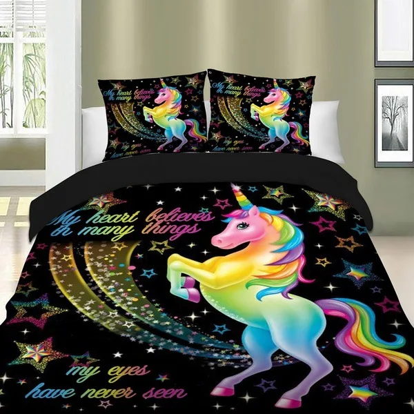 

Unicorn Kids Duvet Cover Set Twin Queen Bedding Cover Set Microfiber Soft 3D Print Quilt Cover Set &Pillowcase Bedclothes Set
