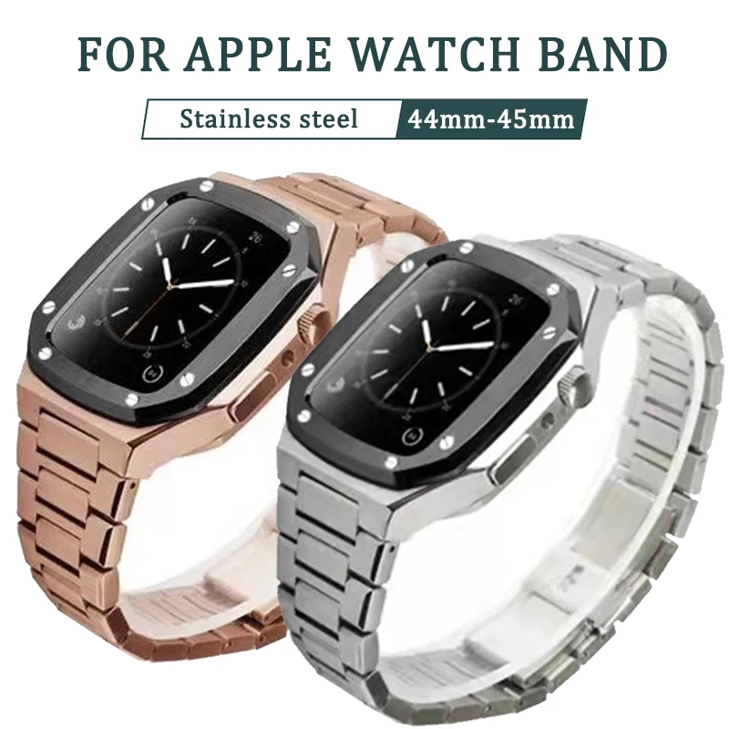 Stainless Steel Set Watch Case+Tools Bracelet For Apple Watch 7 6 5 4 For iWatch Series 7 41mm 45mm Luxury Metal Smart WatchBand