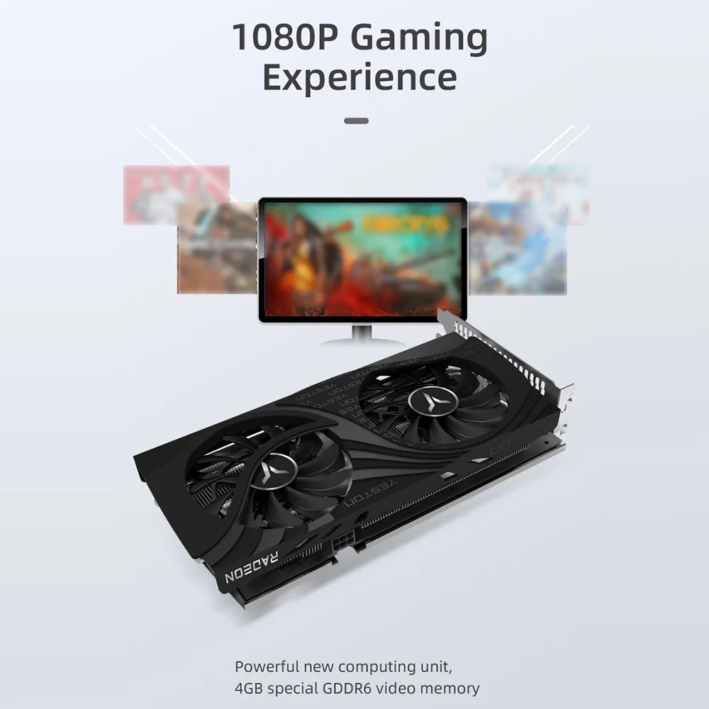 Игровая видеокарта Yeston RX6500XT-4G D6 GAEA 4G/64 бит/GDDR6 Memory 2 большой размер Охлаждающие