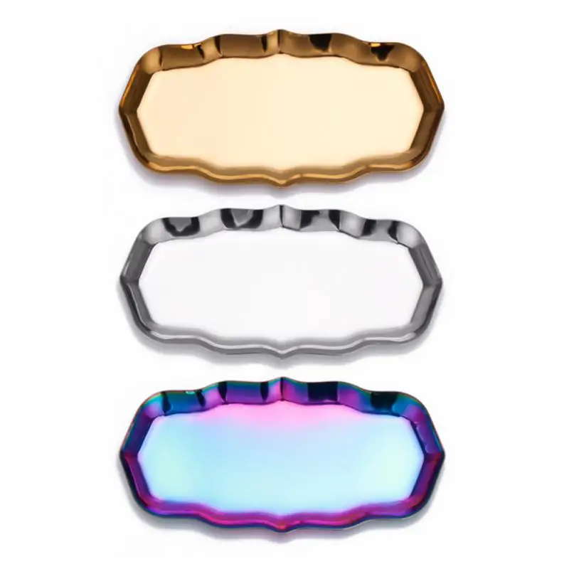

Stainless Steel Gold Storage Tray Fruit Sancks Jewelry Display Plate Kitchen Organizer Tools Metal Seal Clip Bean Spoon Clip